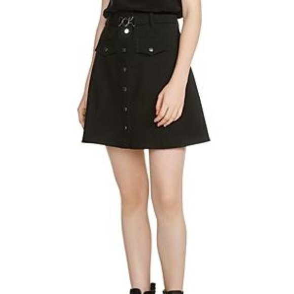 NWT MAJE Jibrali Snap Button-front Mini Skirt In Black- no belt - Picture 3 of 8